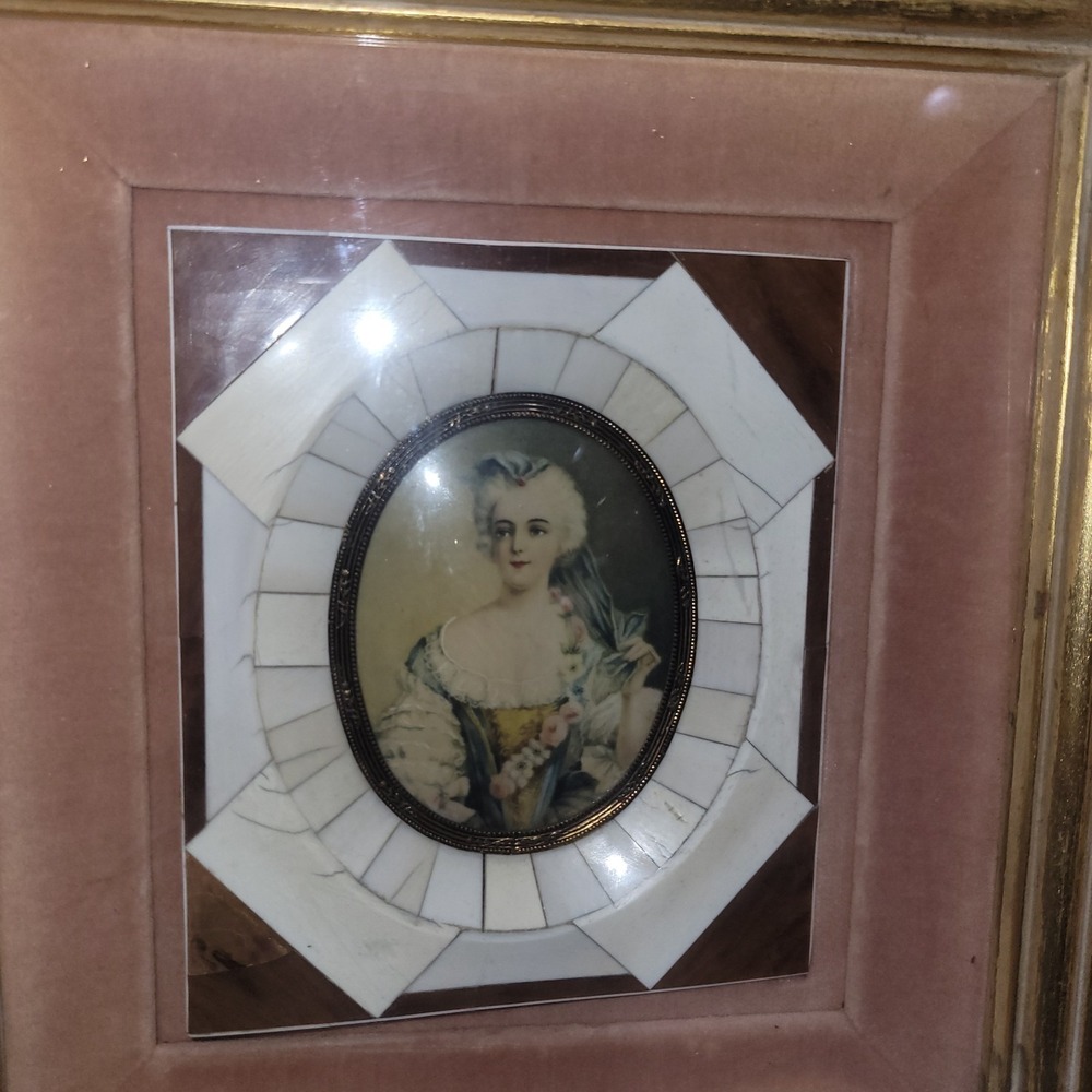 Victorian Portraits Miniature Hand Painted Bakelite Frame Lady Gold Matted Pair - Picture 4 of 11